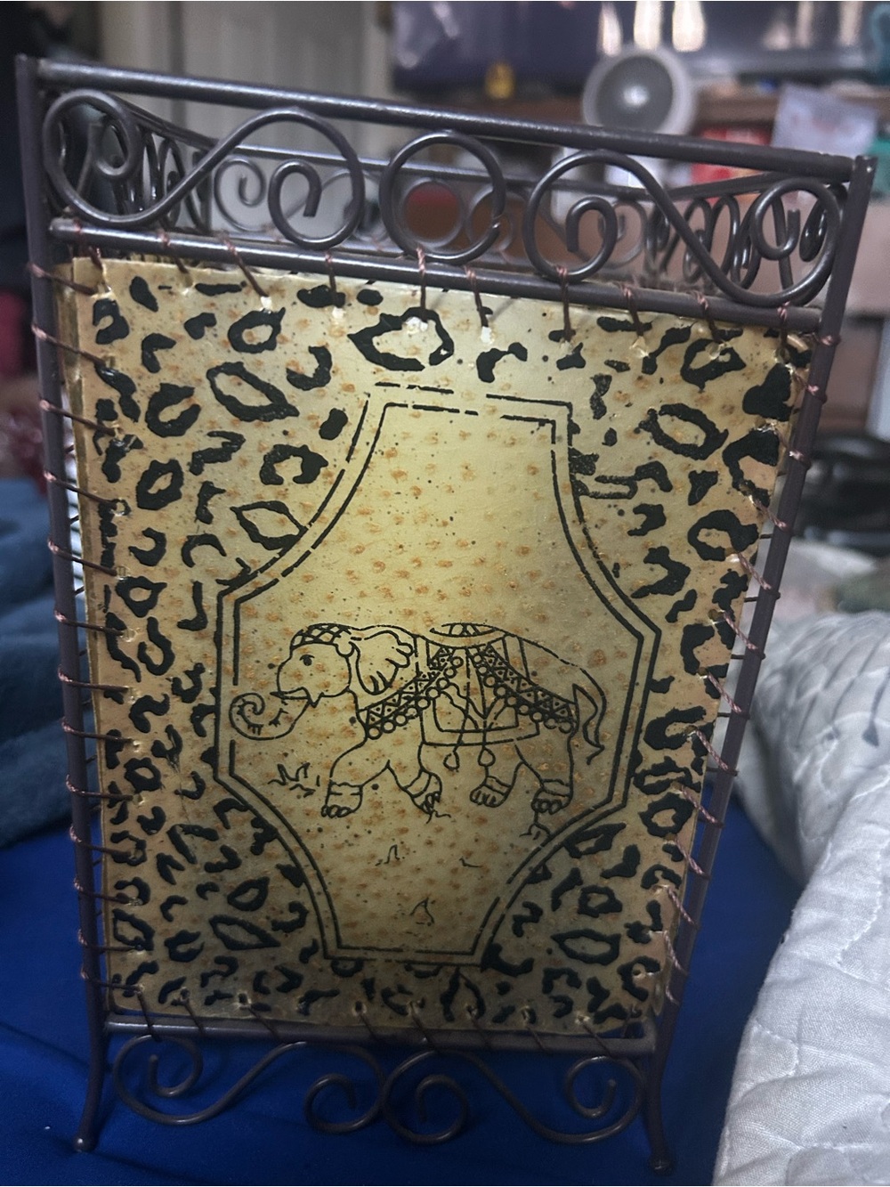 Decorative Elephant lantern Panel in Cream and Black leopard print
